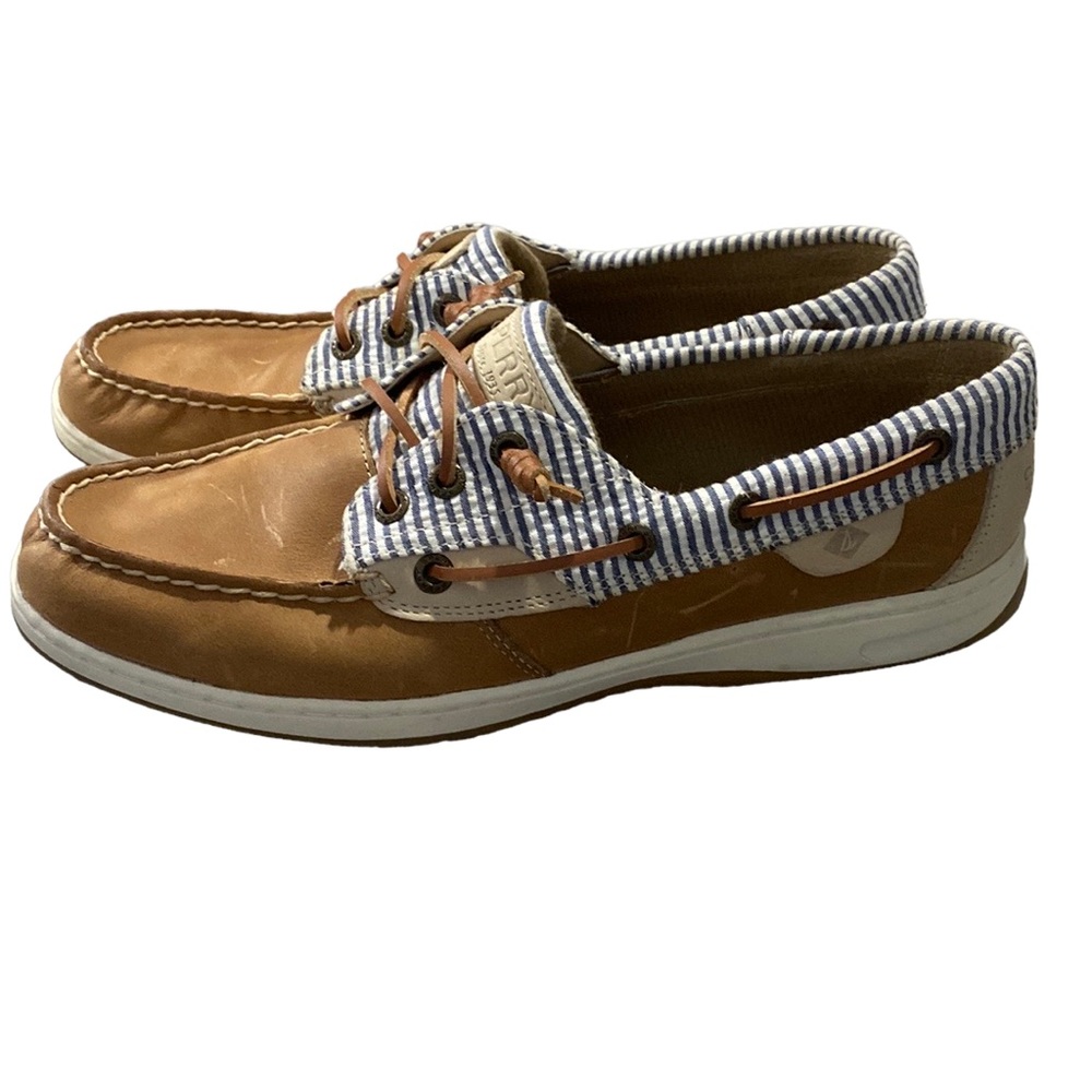 Sperry koifish strip linen womens boat shoes, size 10
